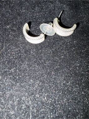 Textured Silver Half-Hoop Stud Earrings